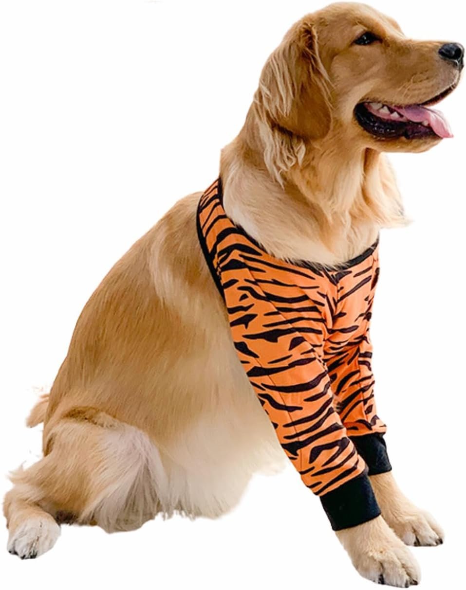 HDKUW Dog Elbow Protector for Calluses, Dog Joint Recovery Sleeve for Prevent Licking Wound, Elbow Sleeves with Mesh Pad for Medium Large Dogs (L, Tiger)