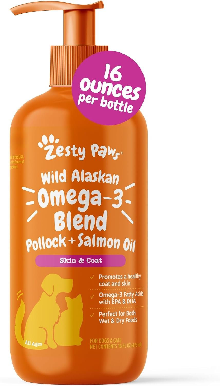 Zesty Paws Salmon Oil for Dogs & Cats – Omega 3 for Dogs, 16 oz