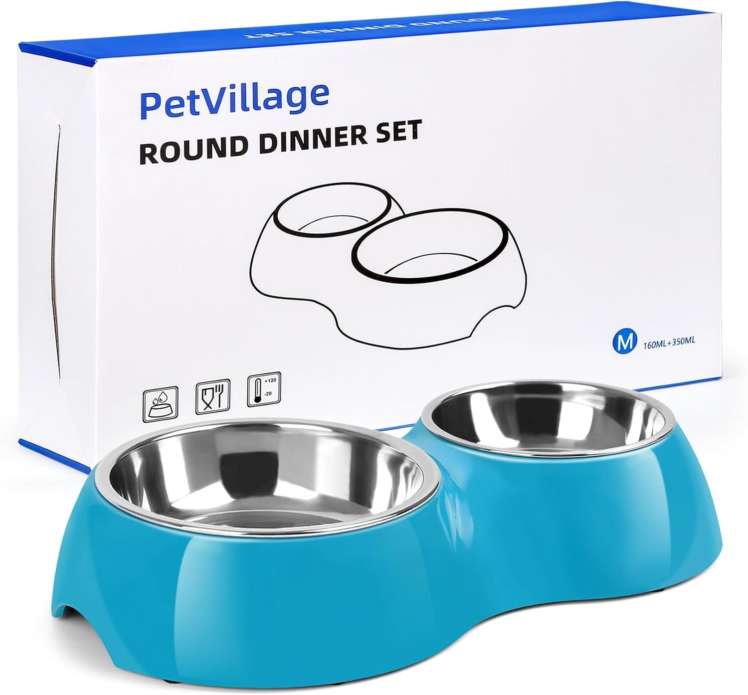 Double Dog Bowls and Food Bowls,Includes Small (4 fl oz) & Medium (10 fl oz) & Non-Slip Resin Station,Pet Feeder for Puppy Medium Dogs Cats – Blue