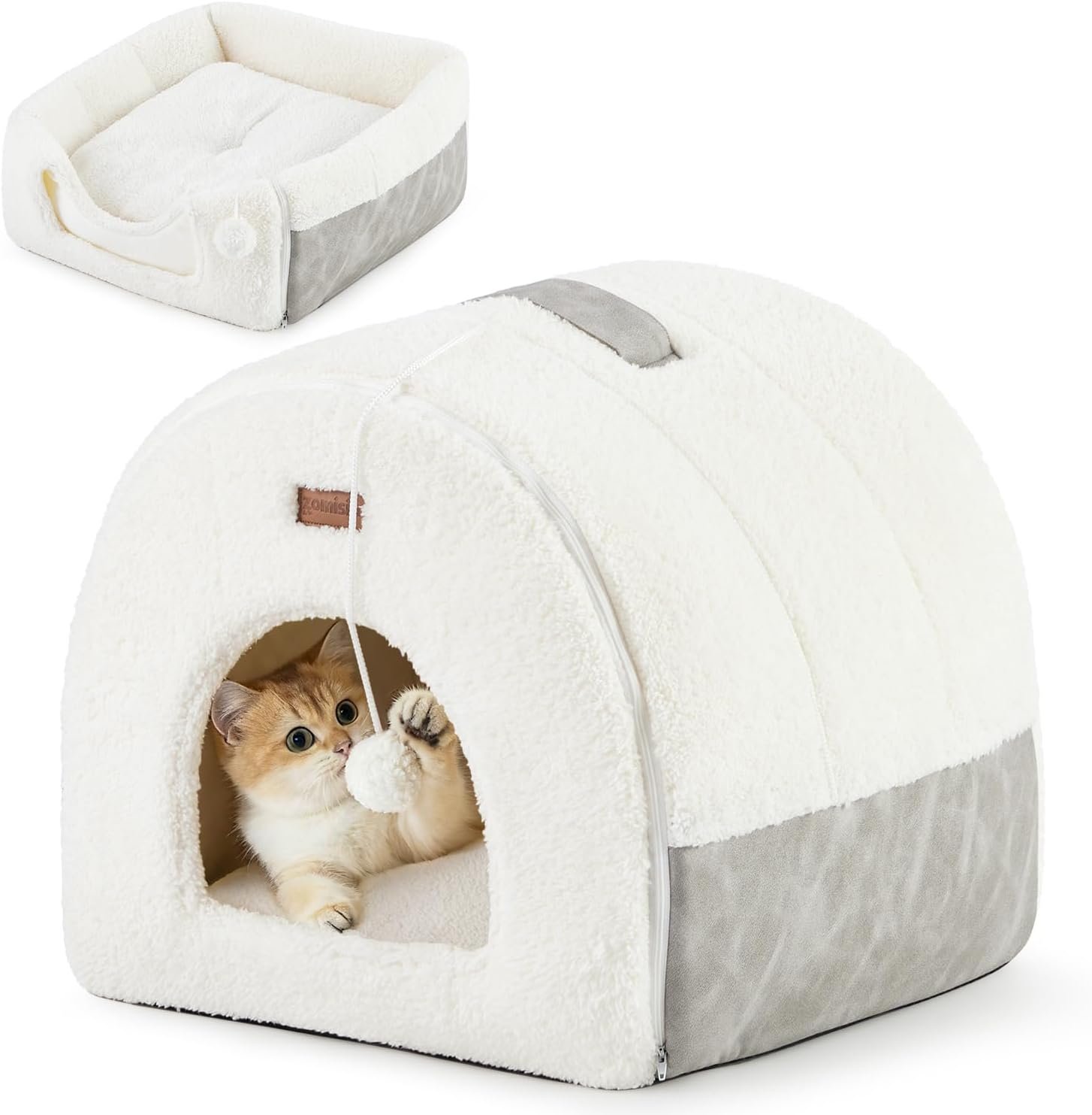ZOMISIA 2in1 Cat Bed for Indoor Cats Foldable Cat Cave with Washable Pillow