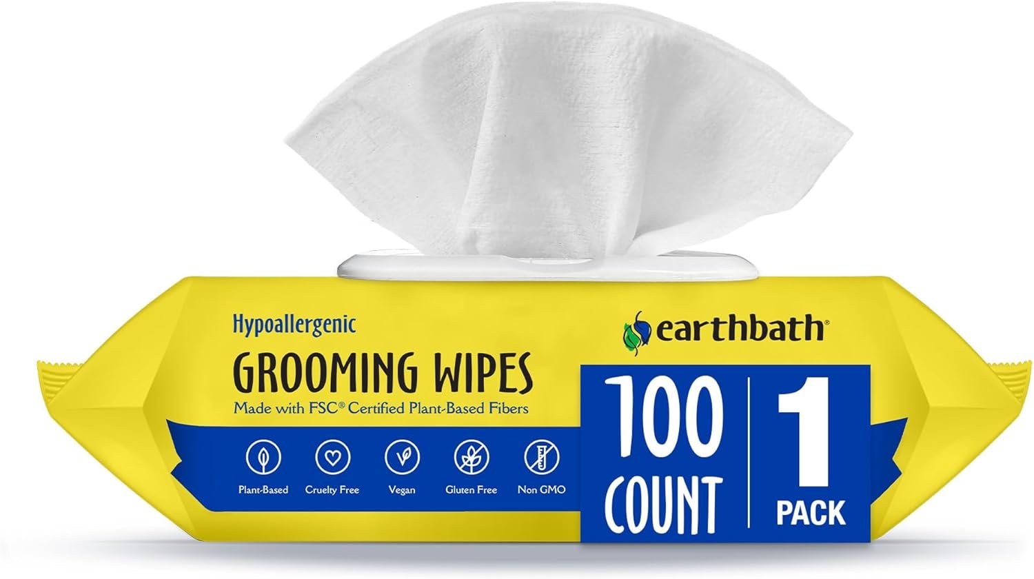 earthbath Dog Grooming Wipes – Dog Wipes for Paws and Butt, Pet Wipes for Dogs & Cats, Helps Itchy & Dry Skin -Fragrance Free, 100 Count (1 Pack)