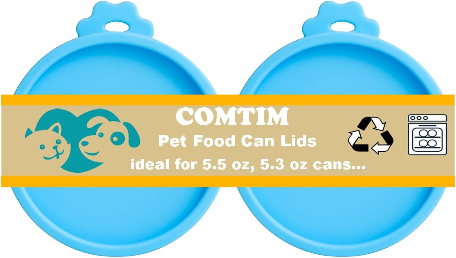 Comtim Cat Food Can Covers Lids for 5.5 oz Cans, 2 Pack Silicone Cat Food Can Lids for 5.5 oz 5.3 oz Cans…Pet Food Can Covers Reusable Can Toppers Savers for Wet Food