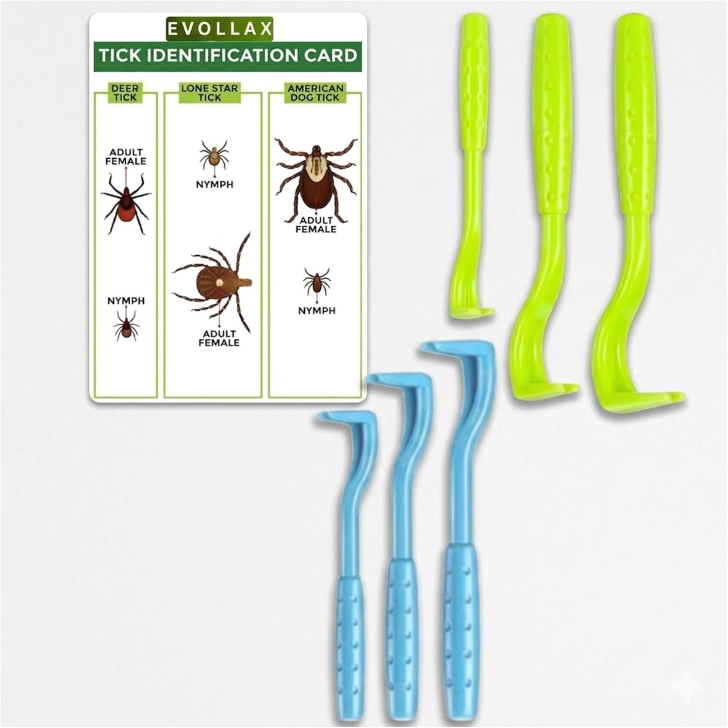 Evollax Tick Removal Tool – 6 Pack Tick Remover Tool for Humans and Pets | Tick Removal Kit Includes Tick Identification Card | Tick Prevention for Dogs and Cats Safely Remove Entire Tick Head & Body