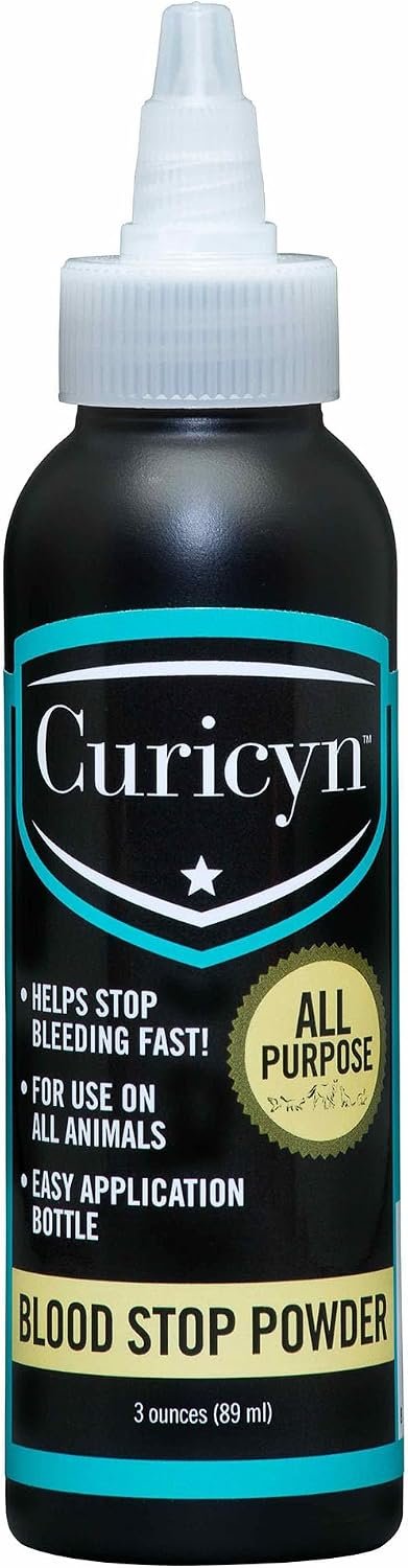 Curicyn Blood Stop Powder (3 oz) – Quick Stop Bleeding for Dogs, Cats, Pigs, Horses and Pets – Styptic Powder for Dogs Nails and Minor to Severe External Wounds