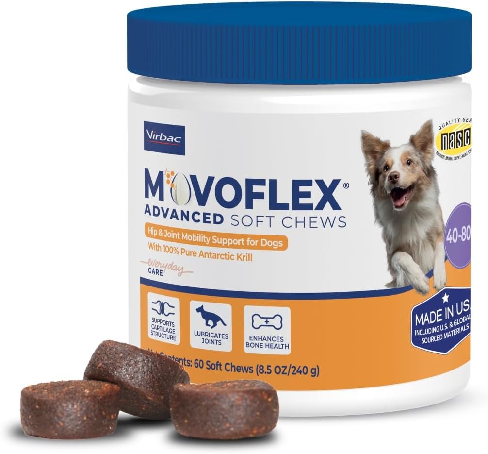 MOVOFLEX Advanced Soft Chews Hip and Joint Support Supplement for Medium Dogs – 60 Count by Virbac
