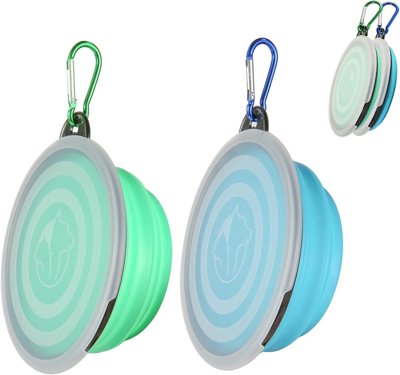 SLSON Dog Bowls Pet Collapsible Bowl with Cover Lids, 2 Pack Travel Bowls