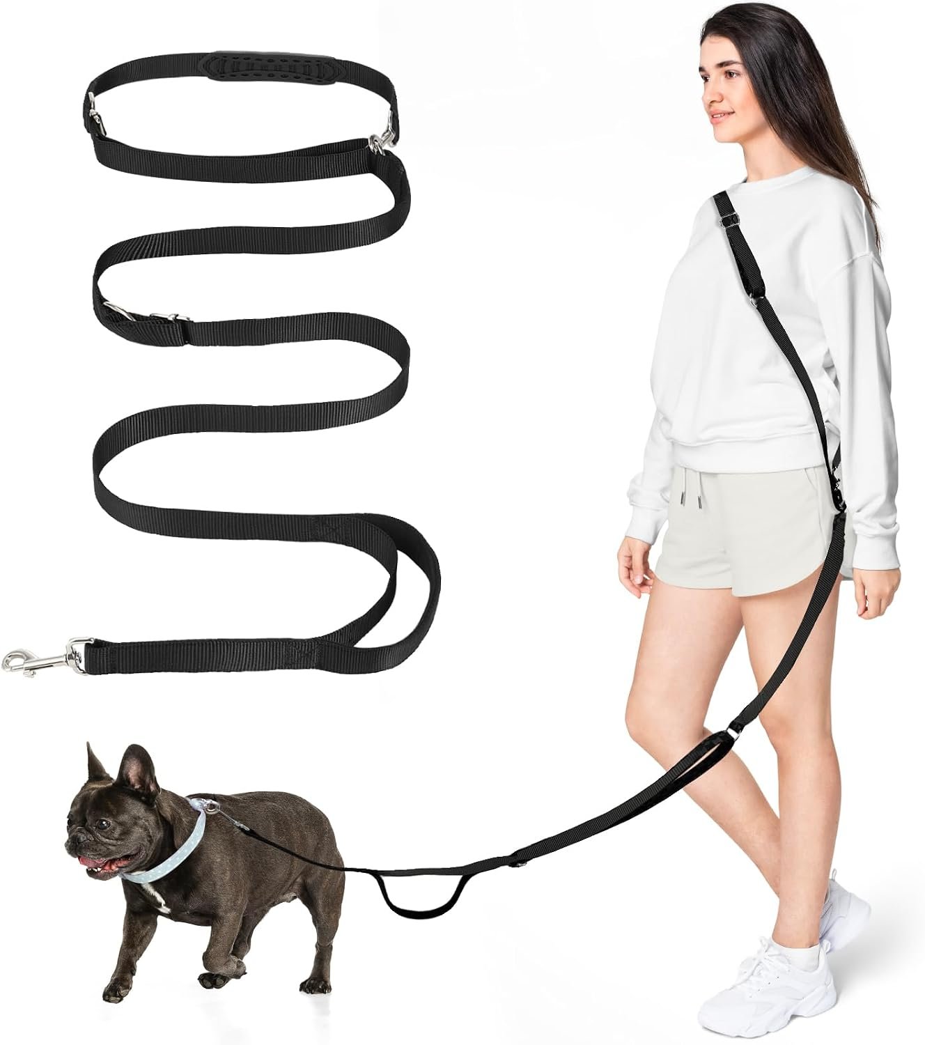 8.5ft Hands Free Dog Leash Adjustable for Medium Dogs, Black
