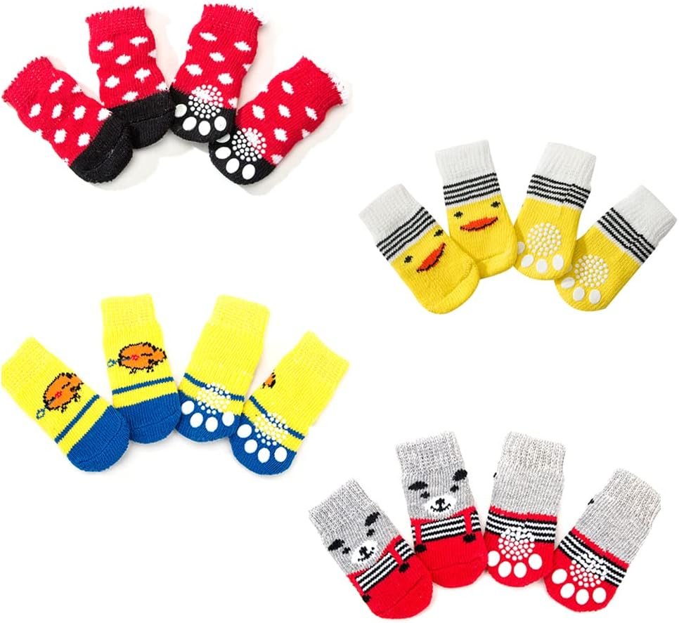 4 Pairs Dog Socks for Small Dogs, Anti Slip Dog Socks, Dog Grip Socks, Soft Pet Puppy Doggie Socks to Prevent Licking, Non Slip Paw Protection for Hardwood Floors Indoor Outdoor (S)