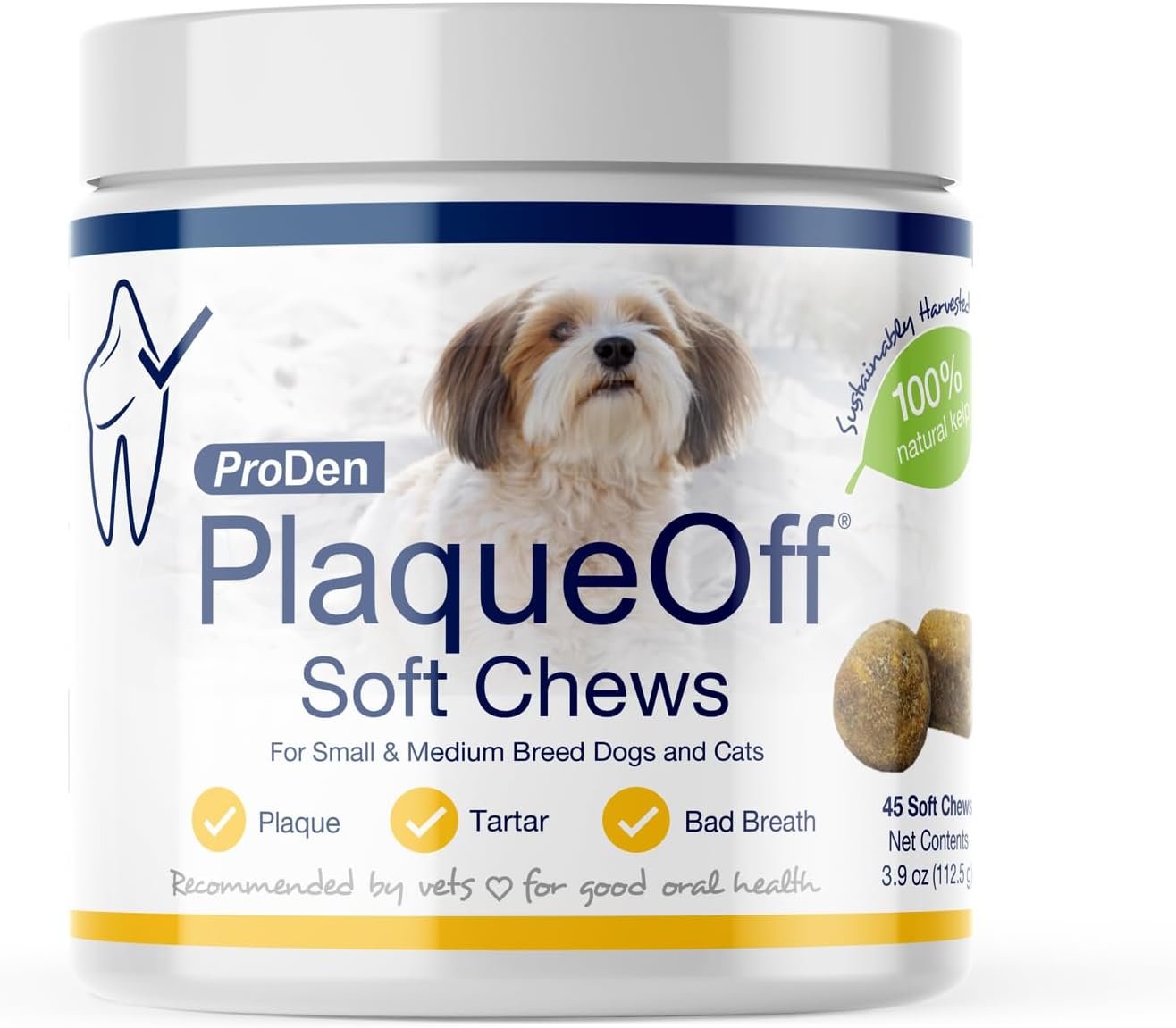 ProDen PlaqueOff Soft Chews with Organic Kelp – for Small & Medium Breed Dogs & Cats – Supports Normal, Healthy Teeth, Gums, and Breath Odor in Dogs & Cats – 45 Soft Chews