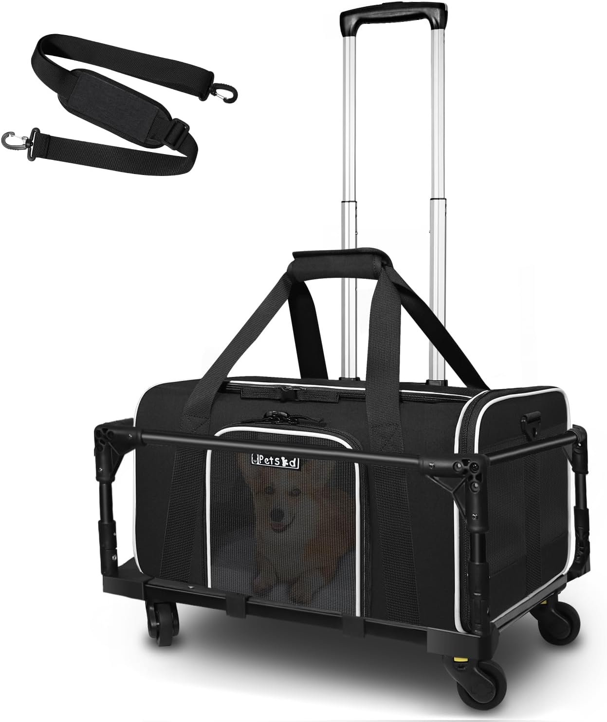 Petskd Small Pet Carrier 18″x11″x11″ with Wheels Airline Approved, Black