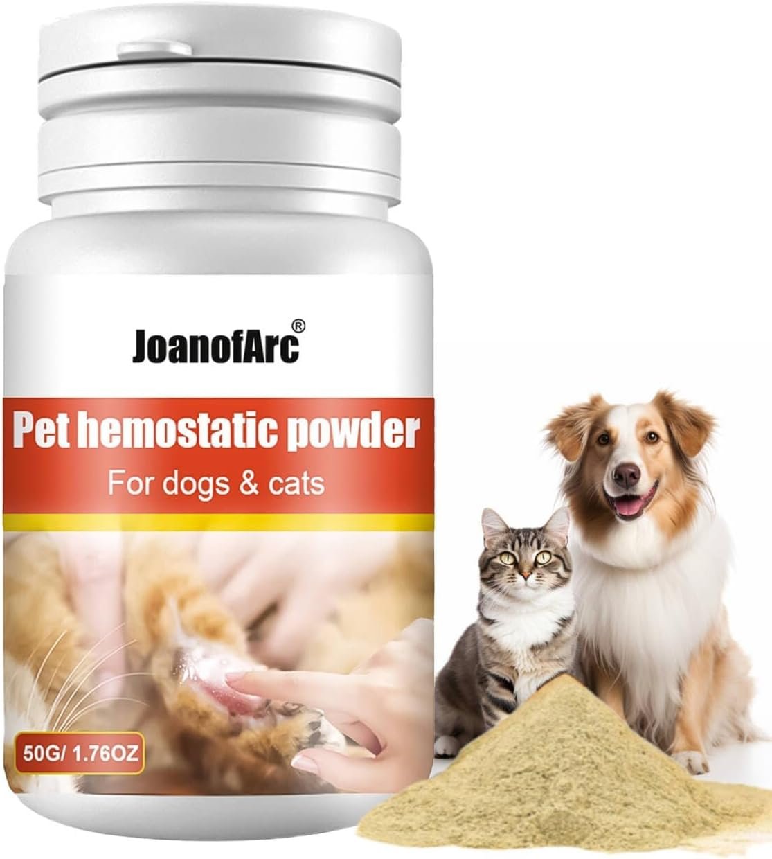 JoanofArc Pet Grooming Styptic Powder for Dogs and Cats, Gentle Sting‑Free Herbal Formula Pet Grooming Powder, 1.76 Oz / 50 g
