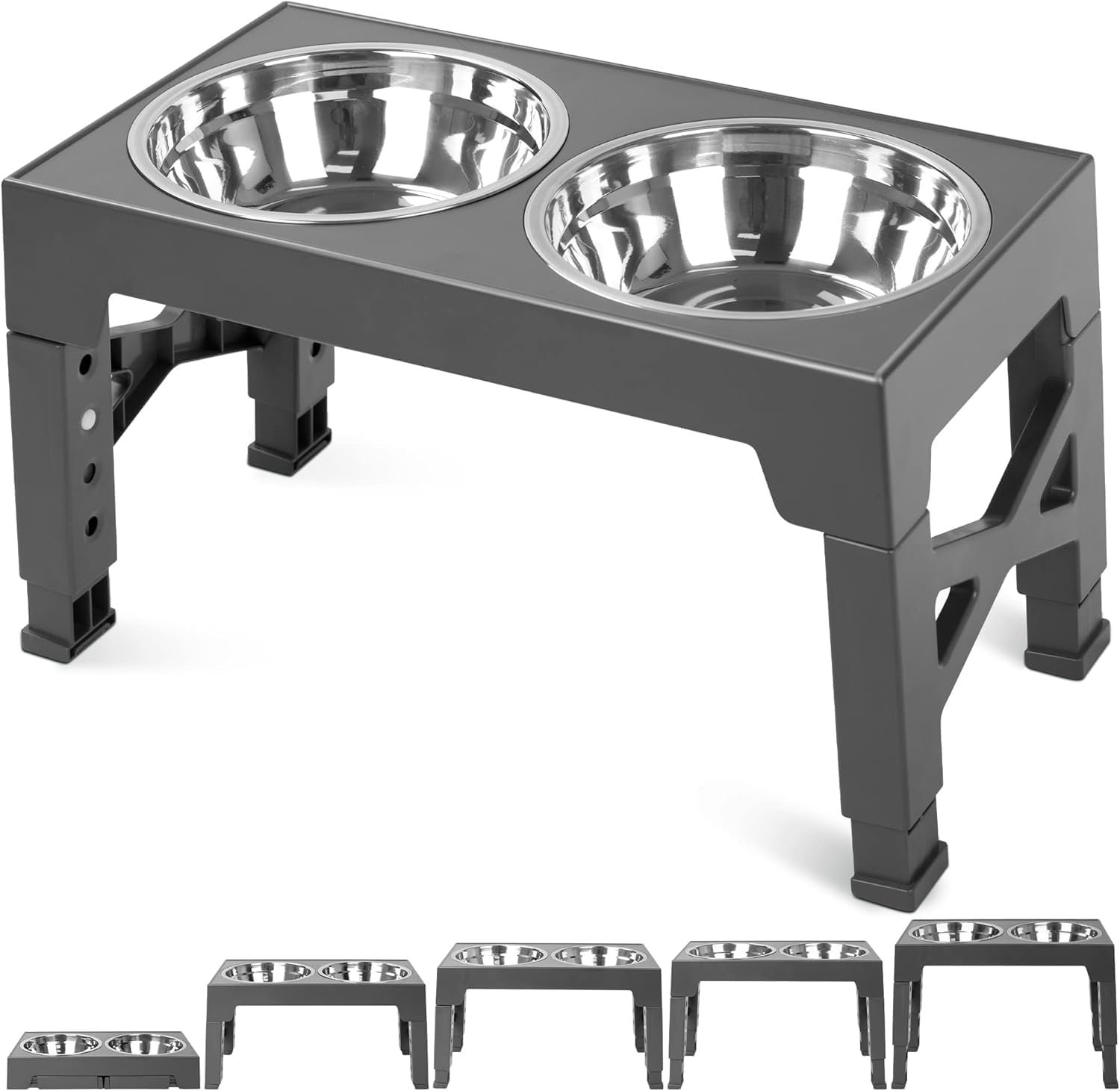 Niubya Elevated Dog Bowls with 2 Stainless Steel Dog Food Bowls, Raised Dog Bowl Adjusts to 5 Heights (3.15″, 8.66″, 9.84″,11.02″, 12.2″) for Small Medium and Large Dogs