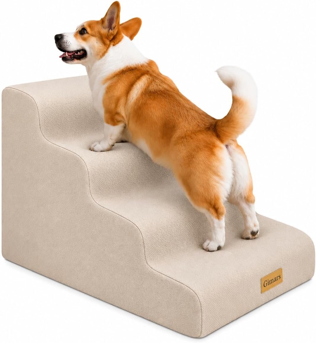 Gimars 30D High-Density Foam & Extra-Wide, Stable 4-Step Dog Stairs, 50cm High Pet Stairs with Washable Cover & Non-Slip Base, Portable Ramp for Small Dogs to Sofa, Bed, Couch, Car