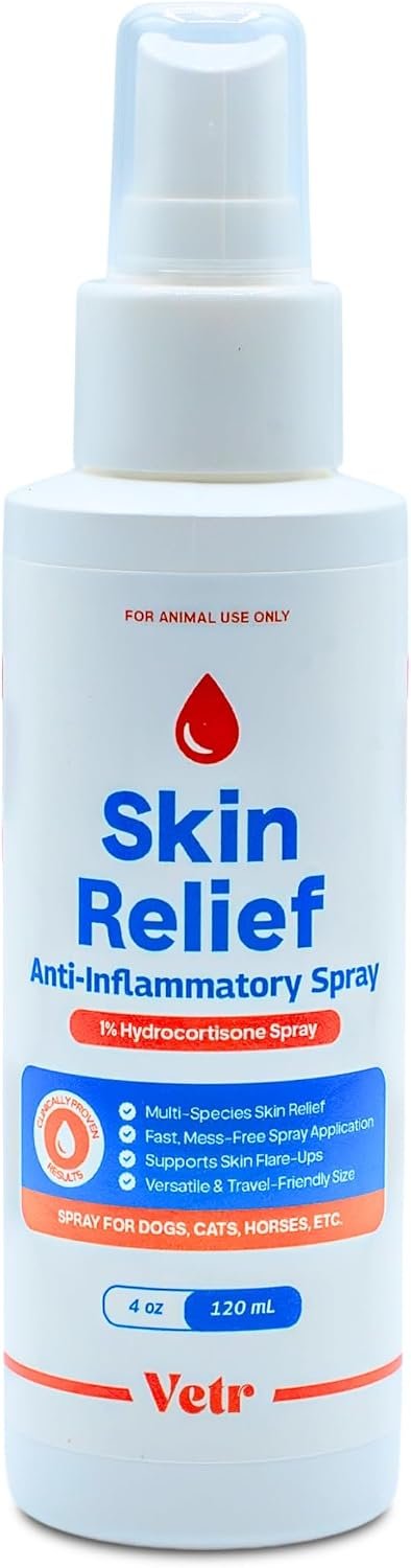 vetr Skin Relief Hydrocortisone Spray for Dogs – Topical Support for Itchy Skin and Hot Spots – 4 oz (120mL) – Vet-Formulated in USA