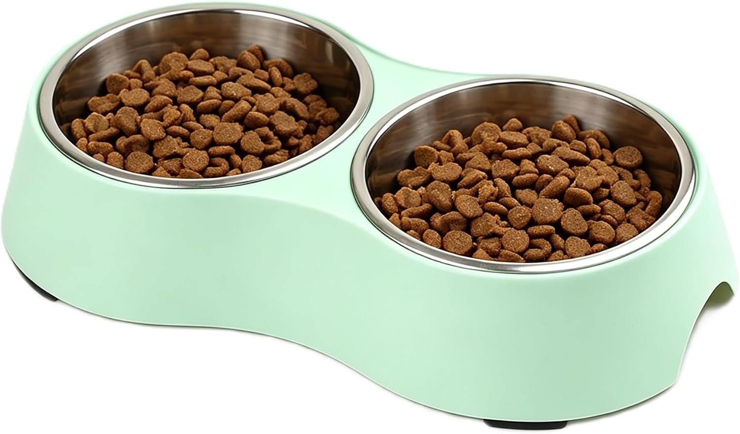 Double Pet Bowl Set for Small Dogs & Cats, Green Non-Slip Stainless Steel Food Water Bowls, BPA-Free Mess-Free Feeding Station for Kittens, Puppies and Tiny Pets
