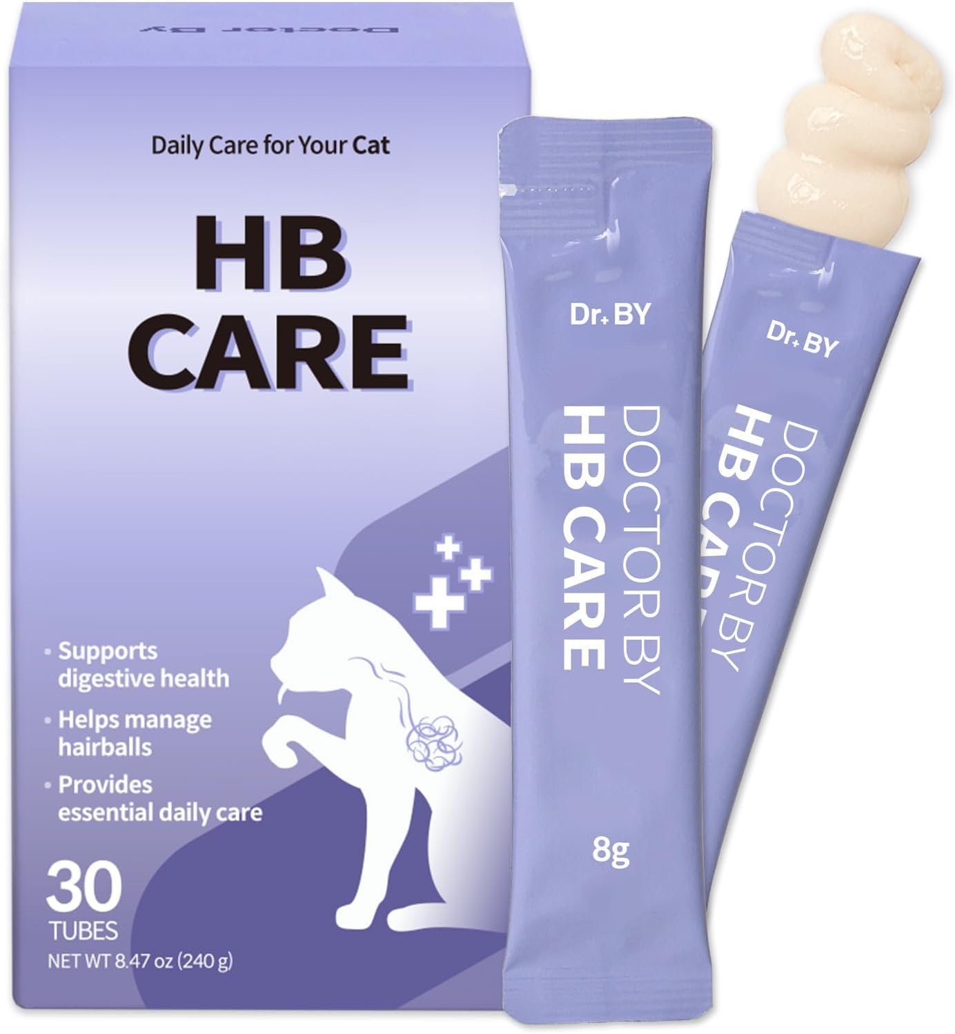 Doctor By HB Care Hairball Treatment for Cats – Hairball Relief & Digestive Support Supplement with Psyllium Husk & Fiber – Lickable Formula, Individually Packed, Chicken Flavor (30 Count)