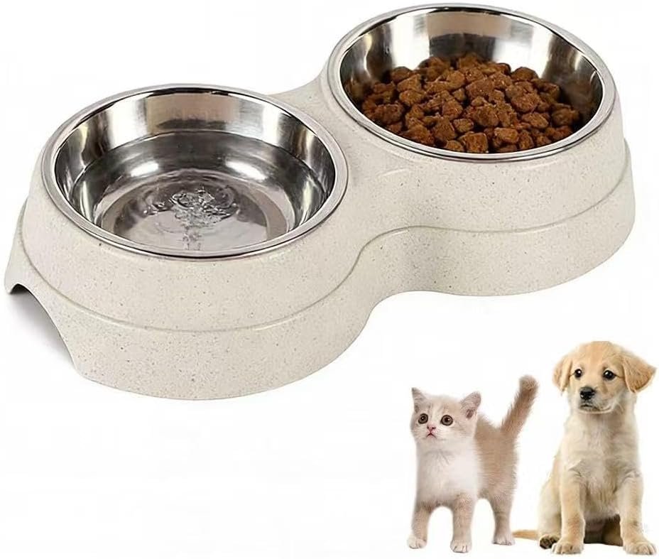 Double Cat Food Bowl with Non-Slip Base, Stainless Steel Food & Water Bowls Set with Easy-to-Clean Detachable Design, Pet Feeder for Cats & Dogs