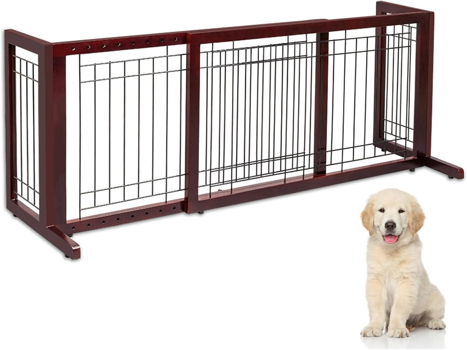 VINGLI Dog Gate for Stairs Free Standing Pet Gate for Driveway, Solid Wood Puppy Doggie Gates for Indoors Adjustable from 40″ to 71″ Wide