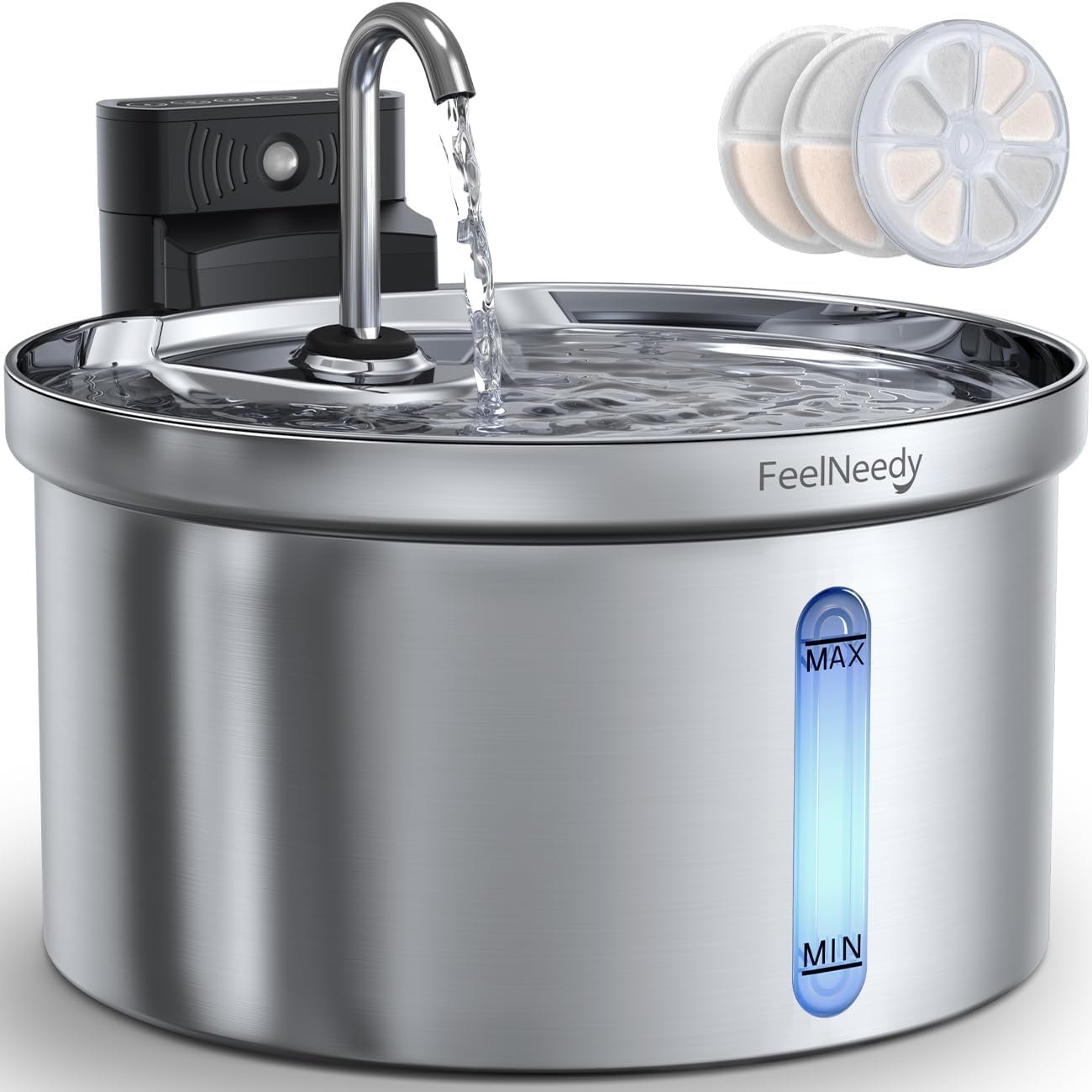 Wireless Cat Water Fountain [Water & Battery Separation] FEELNEEDY Stainless Steel Automatic Pet Water Dispenser, 4000mAh Battery Operated Water Fountains for Cats Dogs – 3.5L/118oz