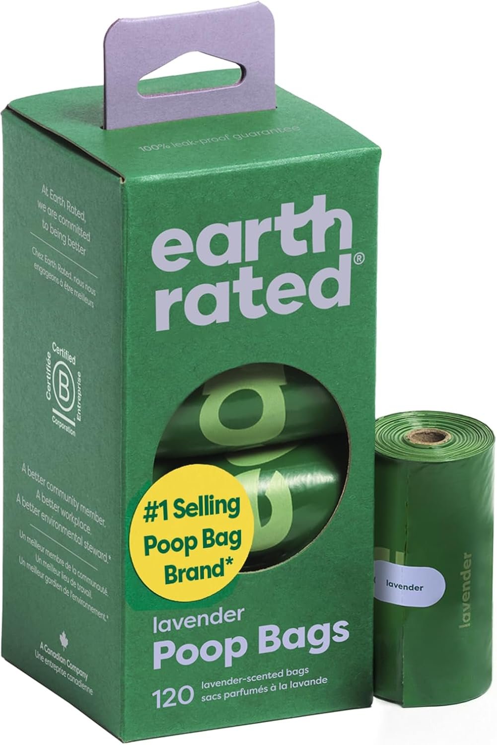 Earth Rated Dog Poop Bags for Dogs, 120 Leak Proof Refill Rolls, Lavender