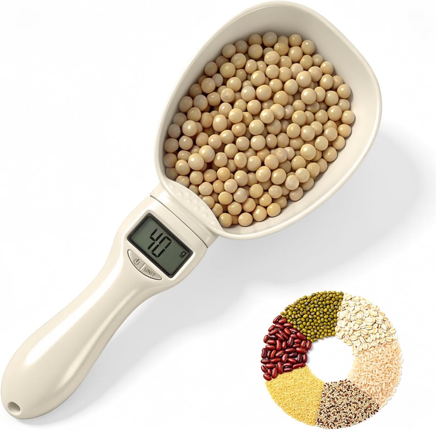 Digital Measuring Spoon Scale, Electronic Kitchen Measuring Spoon Scale, 800g/0.1g High Precision Kitchen Gadget with 5 Units Conversion, Removable Scoop for Cooking, Baking, Pet Food,1PC,Beige