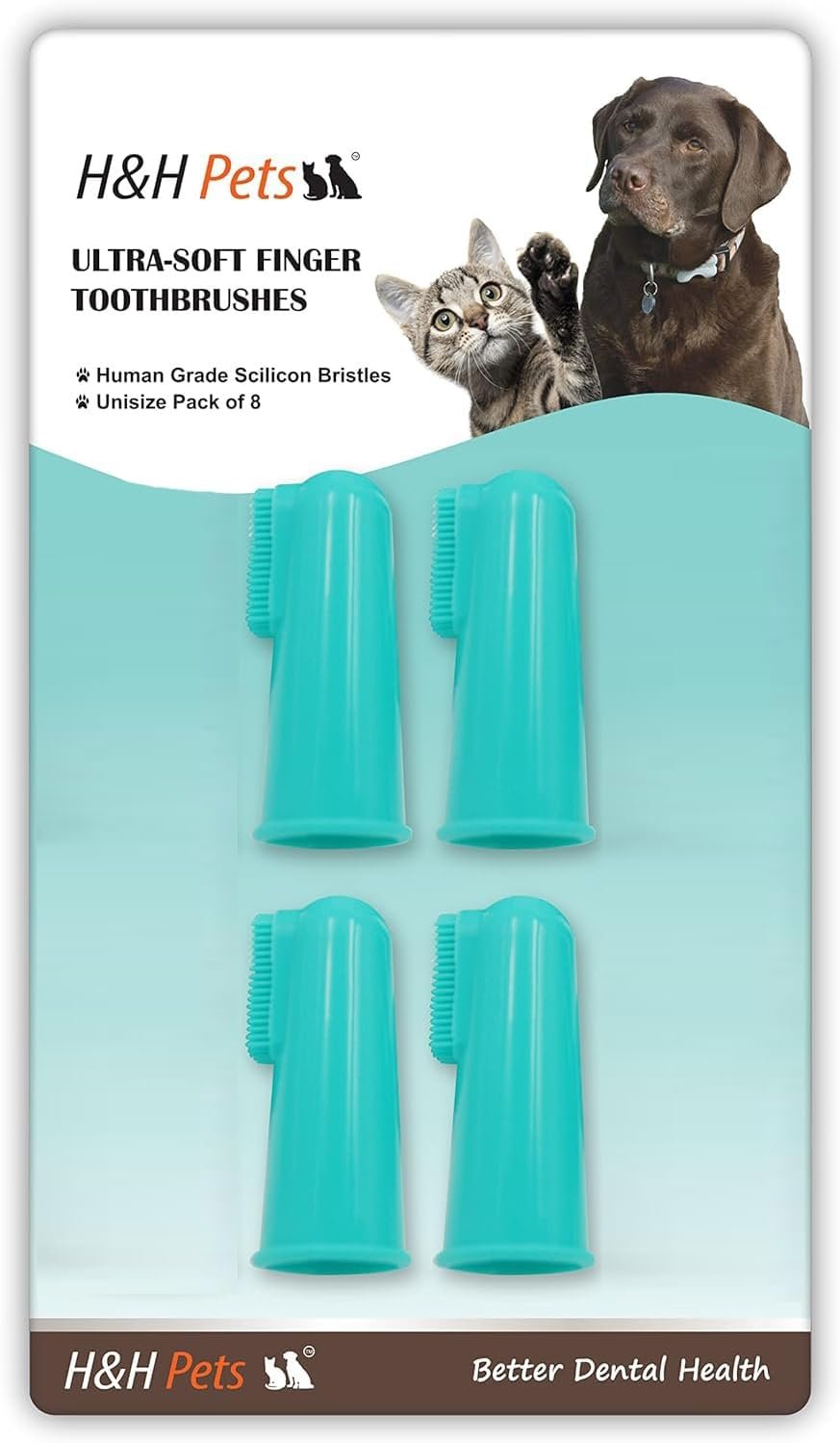 H&H Pets Dog Finger Toothbrushes – Professional Pet Finger Dental Brush Set for Dogs Puppies Cats, Soft Bristles, Size Small 4 Count-Silicon