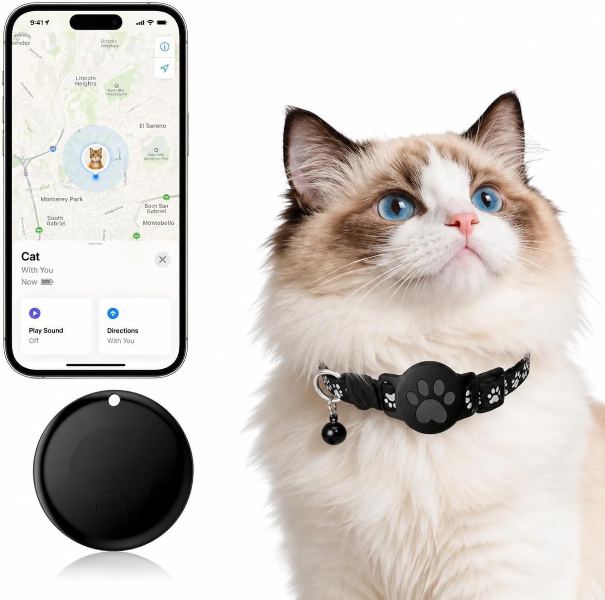 Pet Tracker,GPS Collar for Cats,Smart tag,Waterproof Compatible with Find My,No Monthly Fee,Advanced Tracking Solution Smart Collar for Pet Safety Ideal Small Large Cats(iOS User)