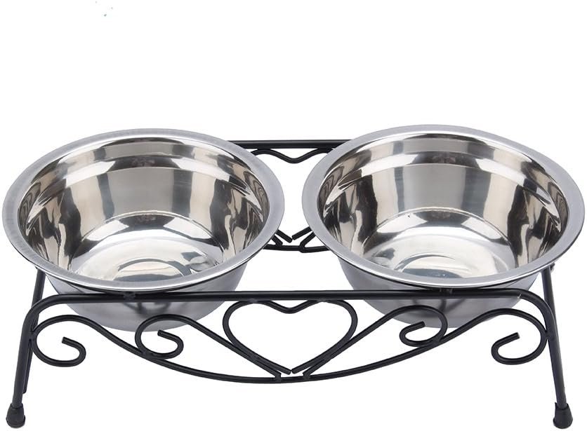 HURRISE Stainless Steel Dog Bowls, Set of 2, Double and Food Bowls, Non-Slip Resin Station, for Small-Medium Dogs and Cats