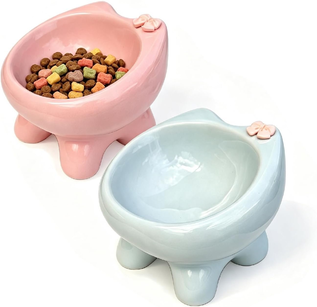 Elevated Ceramic Pet Bowls for Small Cats and Dogs,2 Pack 15° Tilted