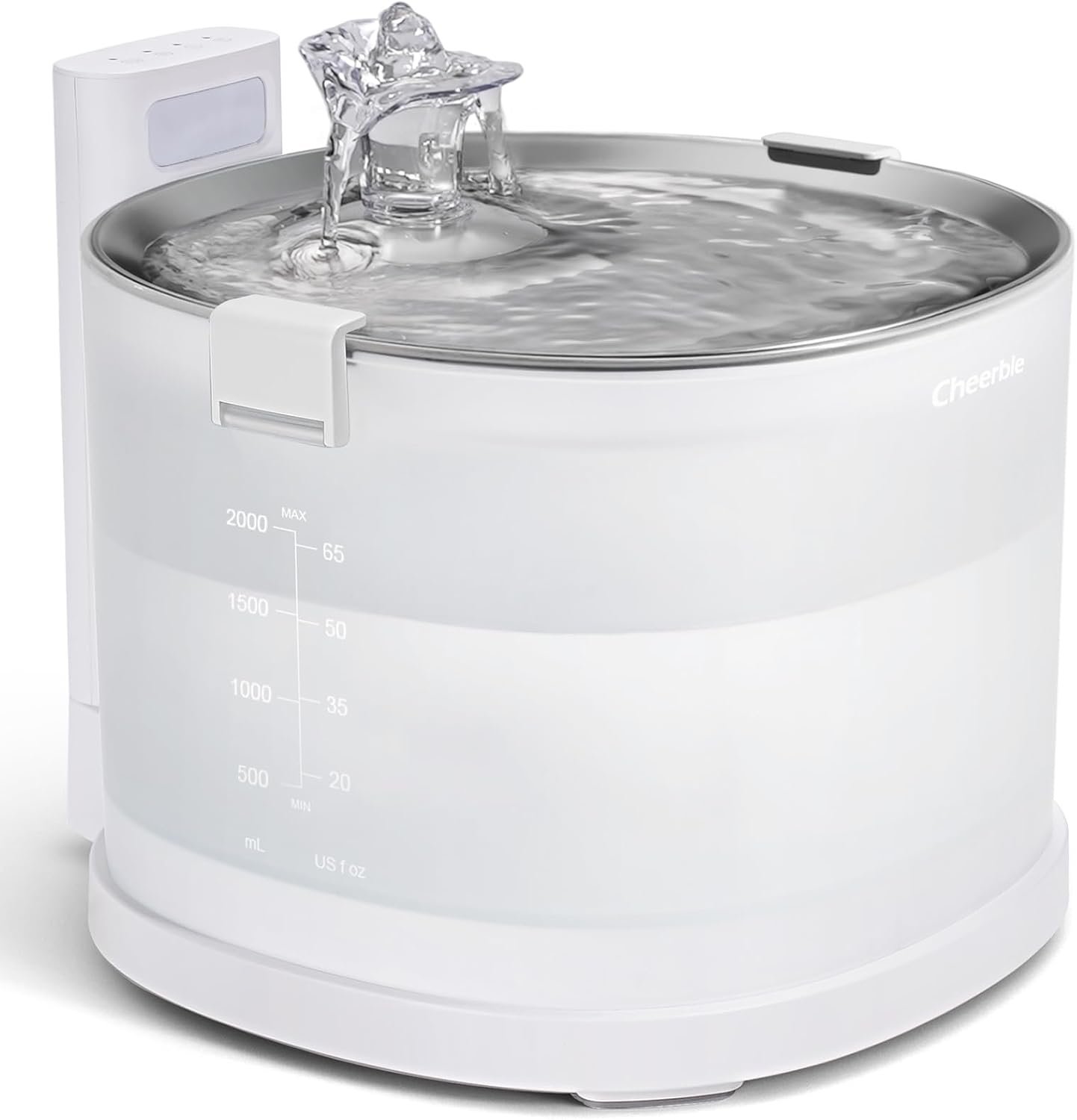 Cheerble Pumpless Cat Water Elfin Fountain, Wireless Pet Fountain Battery Operated, 2L/67oz E1+ Automatic Water Dispenser Cats & Dogs MagDrive™ Technology Stainless Steel Tray, No Cleaning Hassle