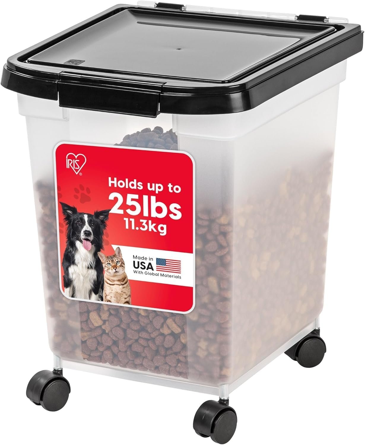IRIS USA Dog Food Storage Container, Up to 25 lbs, Black, Made in USA
