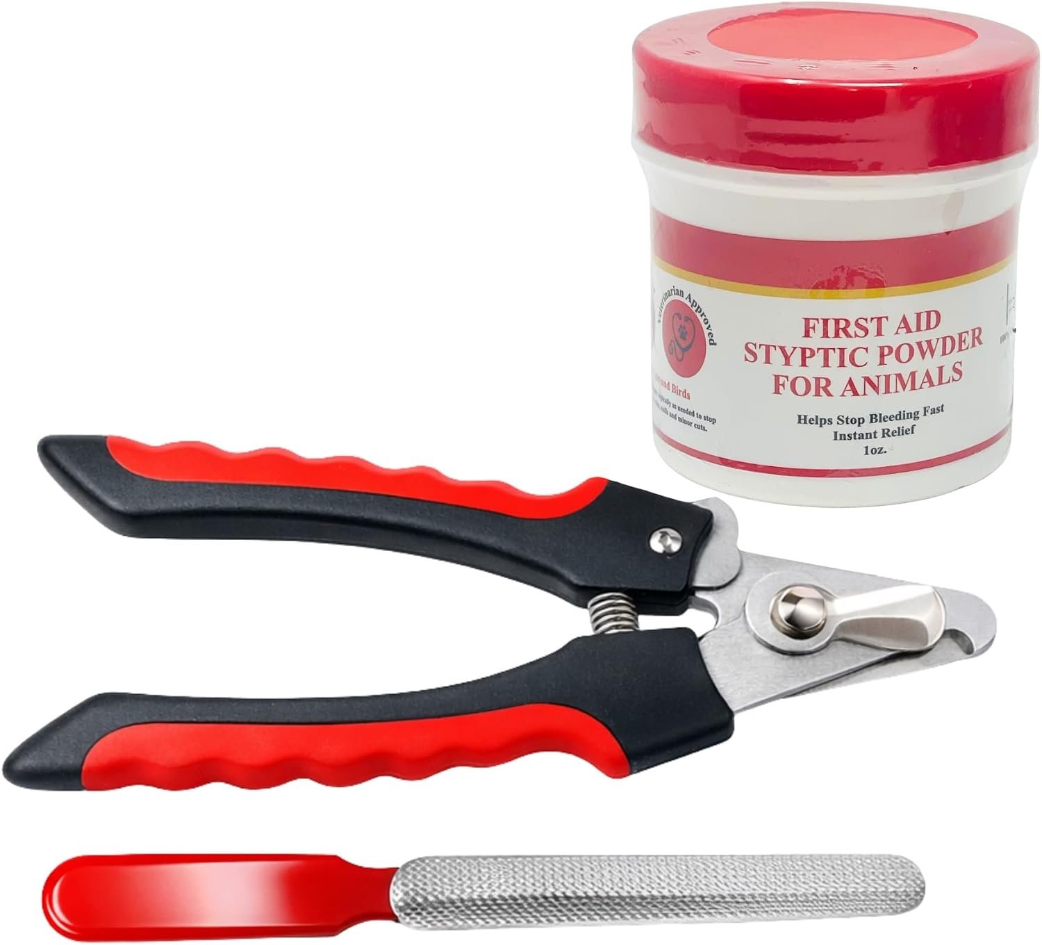 Pet Nail Care Kit – Dog & Cat Nail Clippers with Safety Guard, Non-Slip Grip, Nail File & 1oz Styptic Powder Quick Stop Bleeding Powder for Nail Clipping, Cuts & Grooming (1oz + Pet Trimmers, 1 oz)