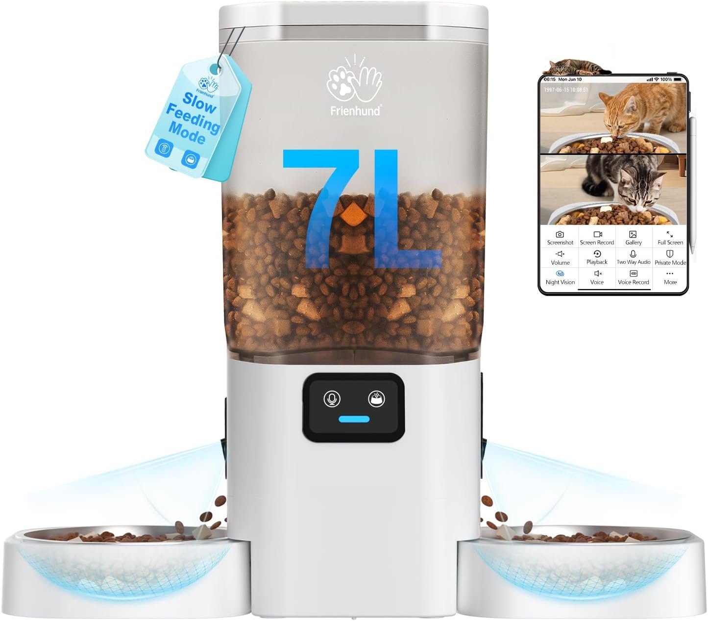 Frienhund 5G WiFi Automatic Cat Feeder with Two HD Camera: 7L Automatic Dog Feeder with Night Vision, Auto Cat Food Dispenser for Multiple Pet, Detachable for Easy Cleaning – 29 Cup