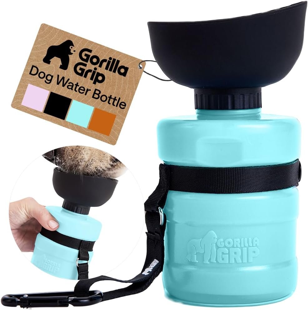 GORILLA GRIP Portable Dog Water Bottle, Food Grade Silicone, 20oz Turquoise