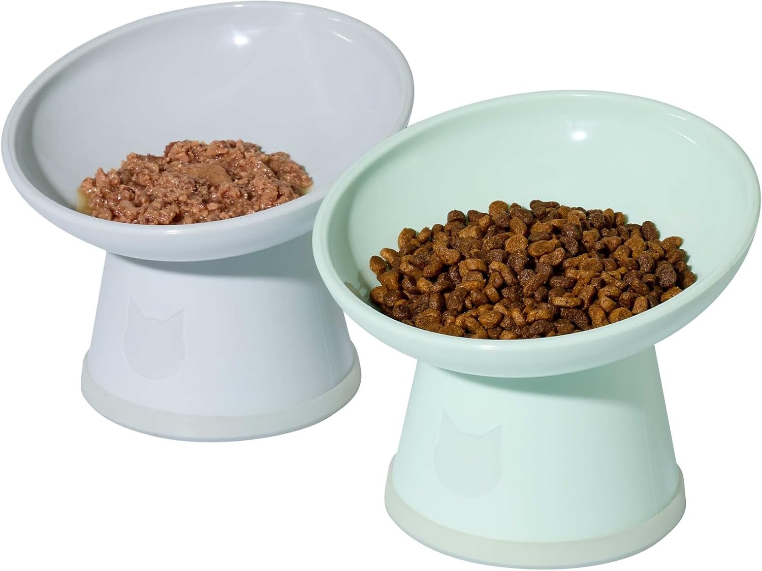 Necoichi BPA-Free Elevated Cat Food Bowls, 15° Tilted, 2-Pack (Smoky Mint)