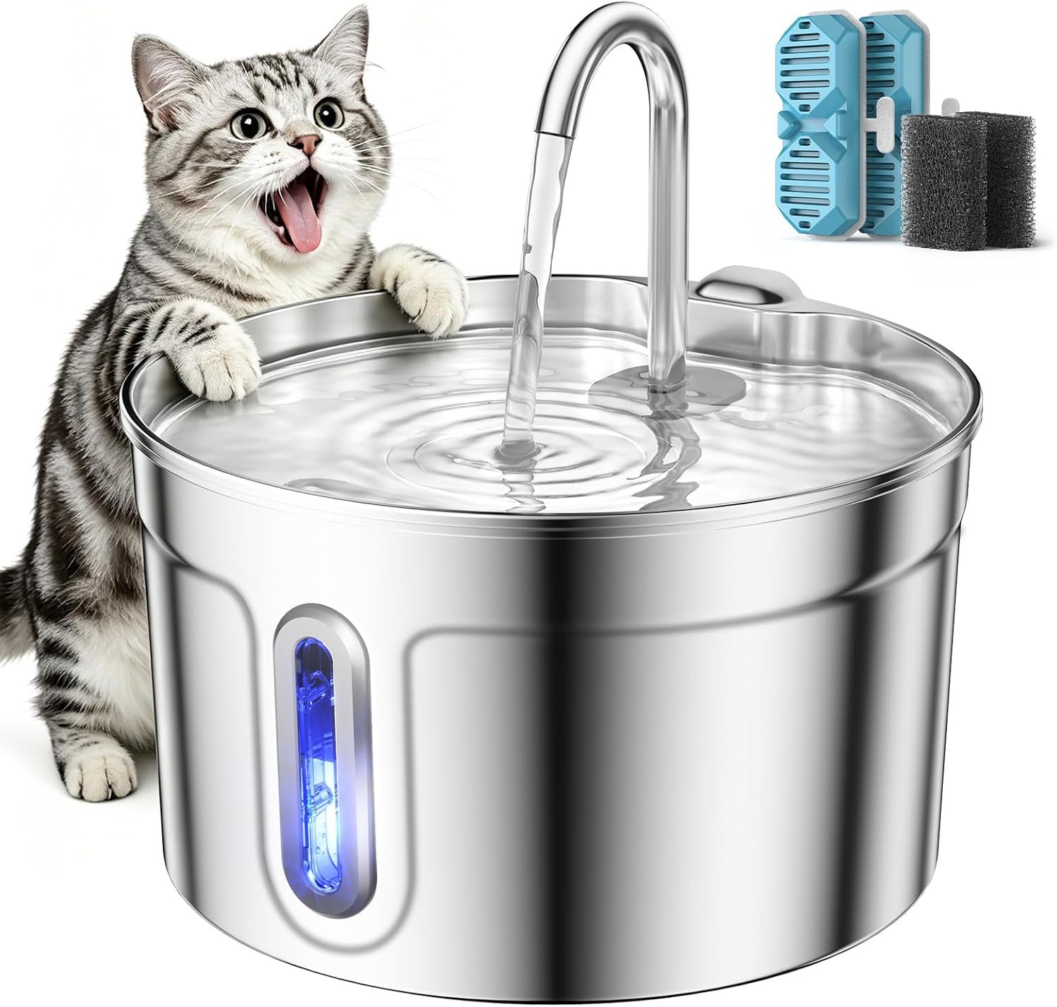 Stainless Steel Cat Water Fountain – 74oz/2.2L Ultra-Silent