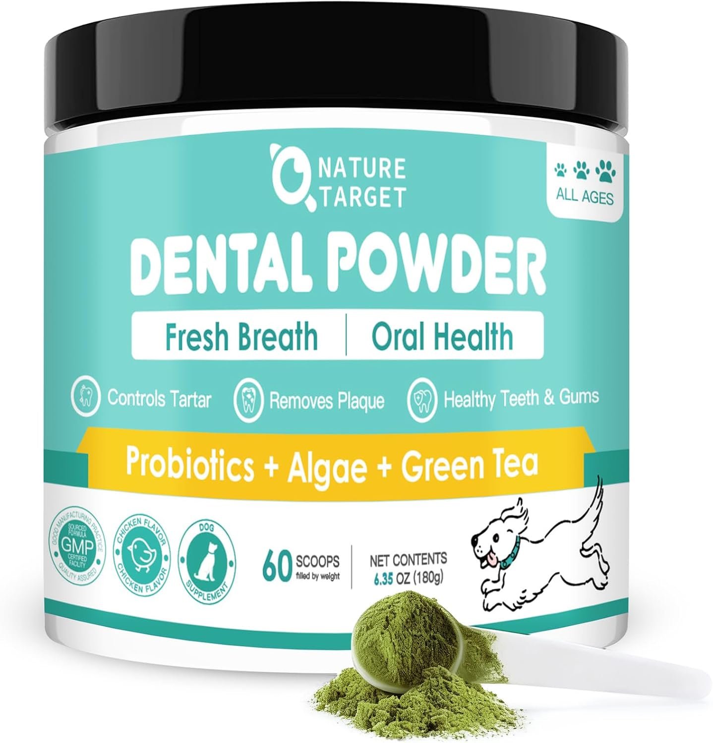 NATURE TARGET Dog Dental Powder, Teeth Cleaning & Breath Freshener, 180g