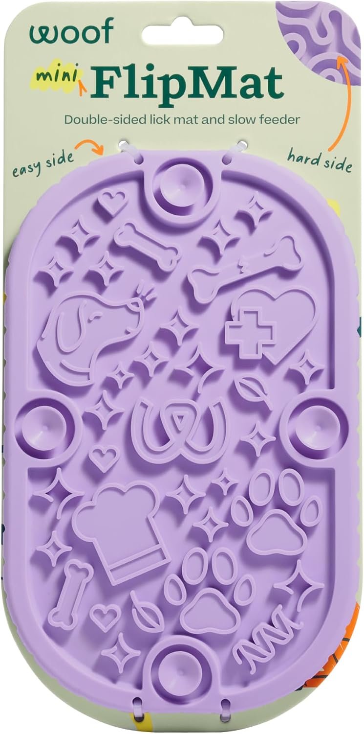 Woof FlipMat Mini, Dual-Sided Dog Lick Mat & Slow Feeder, Lavender