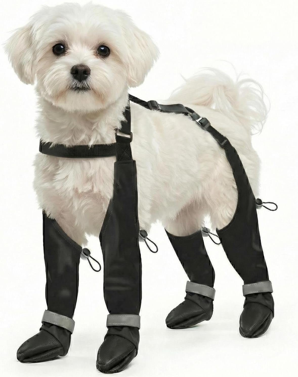 Dog Boots with Adjustable Suspenders, Waterproof Anti-Slip Paw Protection for Small Middle Large Dogs Shoes Leggings Winter Snow Rain Hiking,Black, 4 Pack (M)