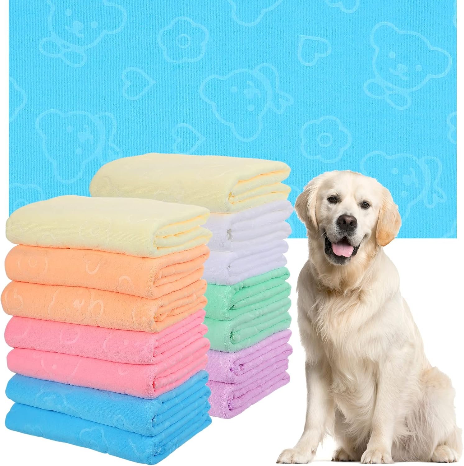Tudomro 14 Pcs 55 x 28 Inch Bulk Dog Towels Extra Large Quick Drying Towels Absorbent Bath Towel Pet Puppy Shower Supplies for Medium Large Dogs Cats, 7 Colors