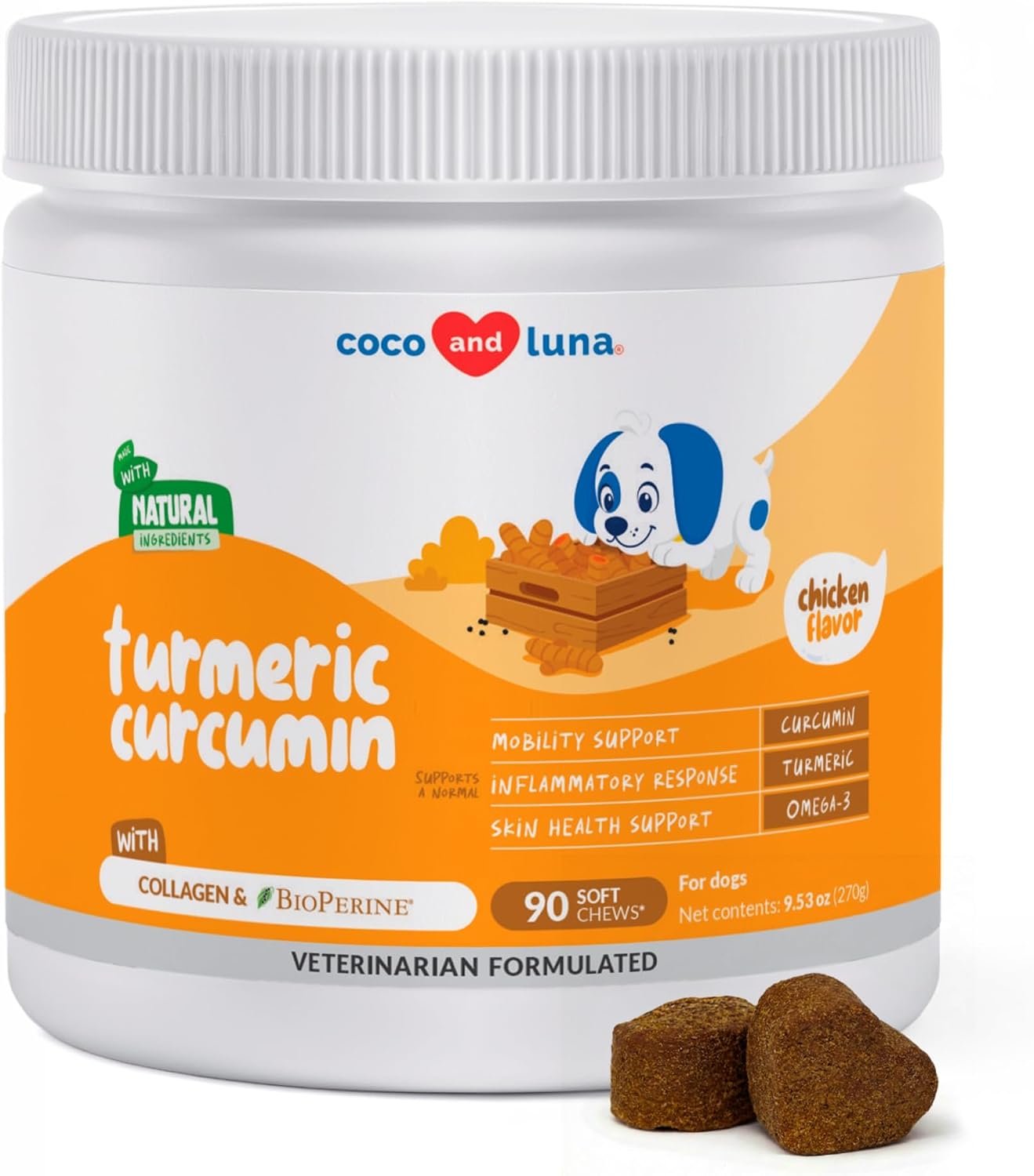 Turmeric for Dogs 90 Soft Chews – Joint, Anti-Inflammatory & Collagen