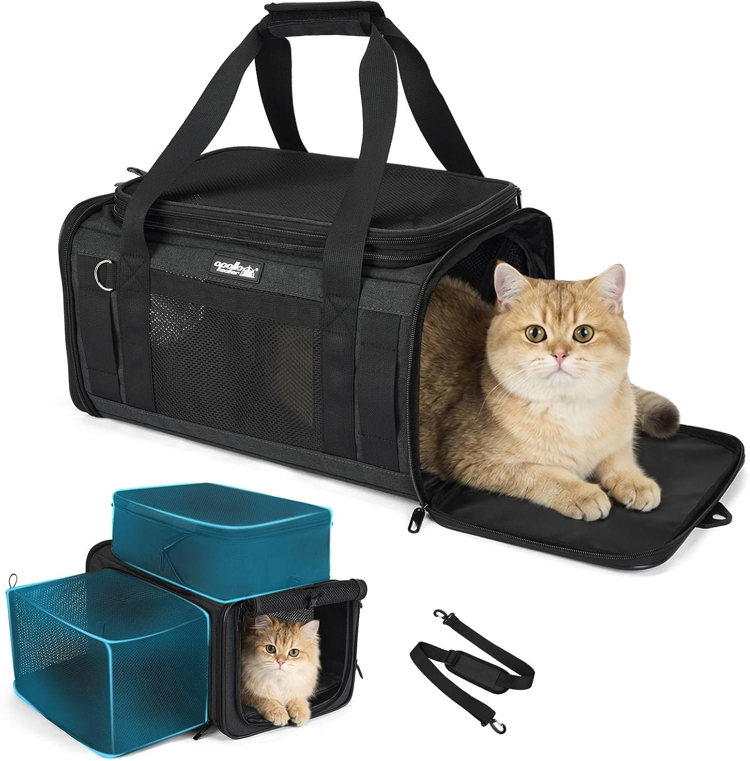 Apollo Walker Cat Carrier Airline Approved Expandable Black