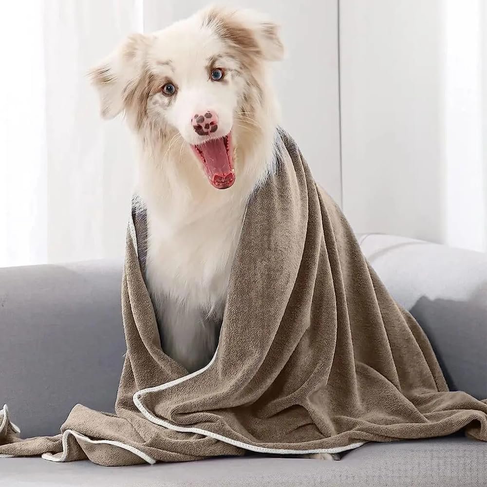 13″ x 29″ Microfiber Pet Absorbent Towel – Super Soft, Quick-Drying Dog & Cat Bath Towel – Ultra Absorbent for Grooming, Bathing, Swimming – Lightweight & Durable – Coffee Brown