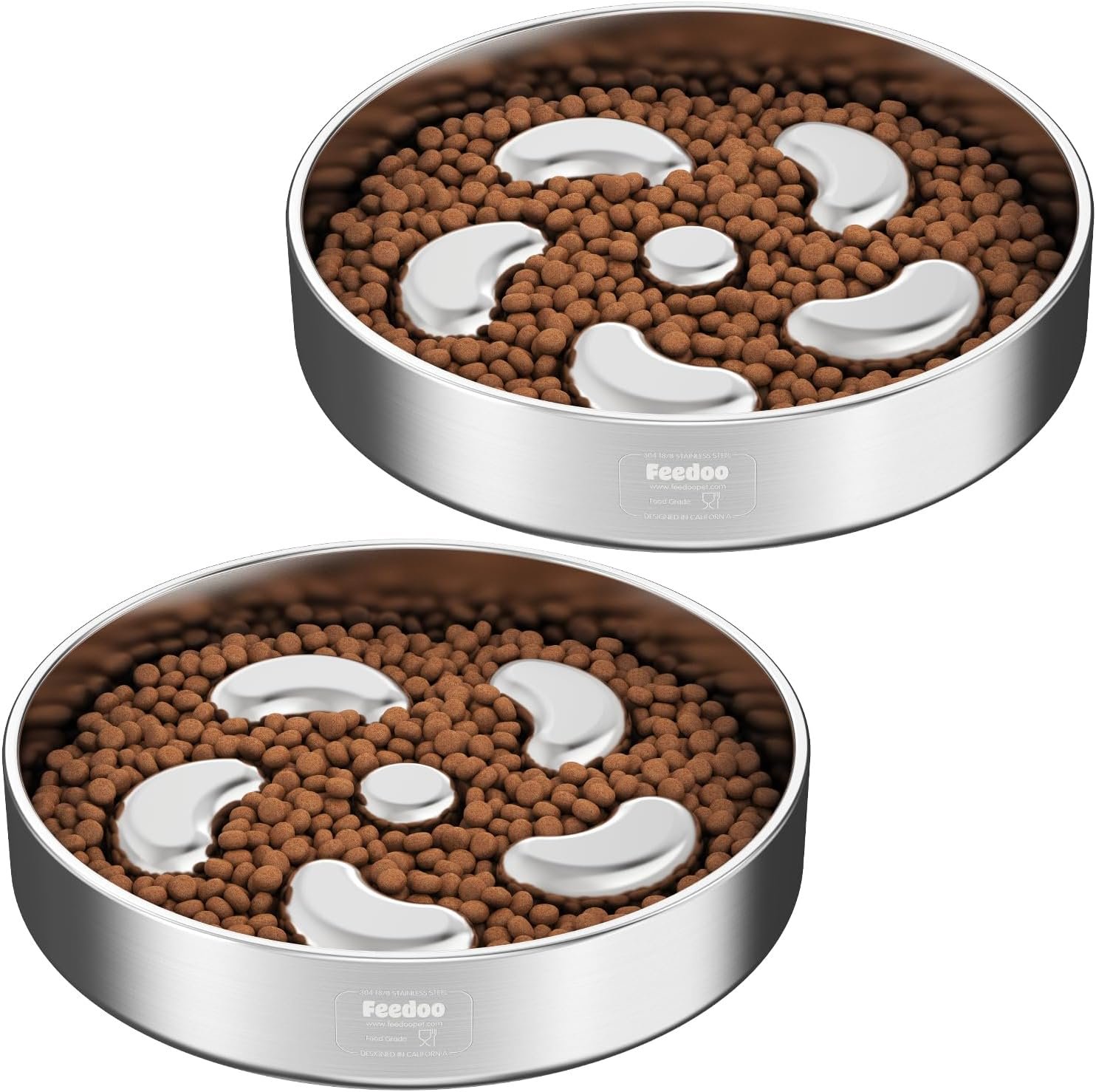 Feedoo Slow Feeder Dog Bowl-2Cups for Medium Breeds, Double-Layer Stainless Steel, Heavy-Duty with Non-Slip Rubber Base, Puzzle Maze Bowl to Slow Down Eating [2Pack]