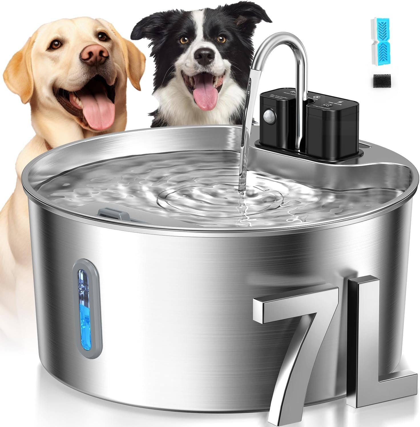 Voluas 7L Wireless Dog Water Fountain with 1 Filter, Stainless Steel