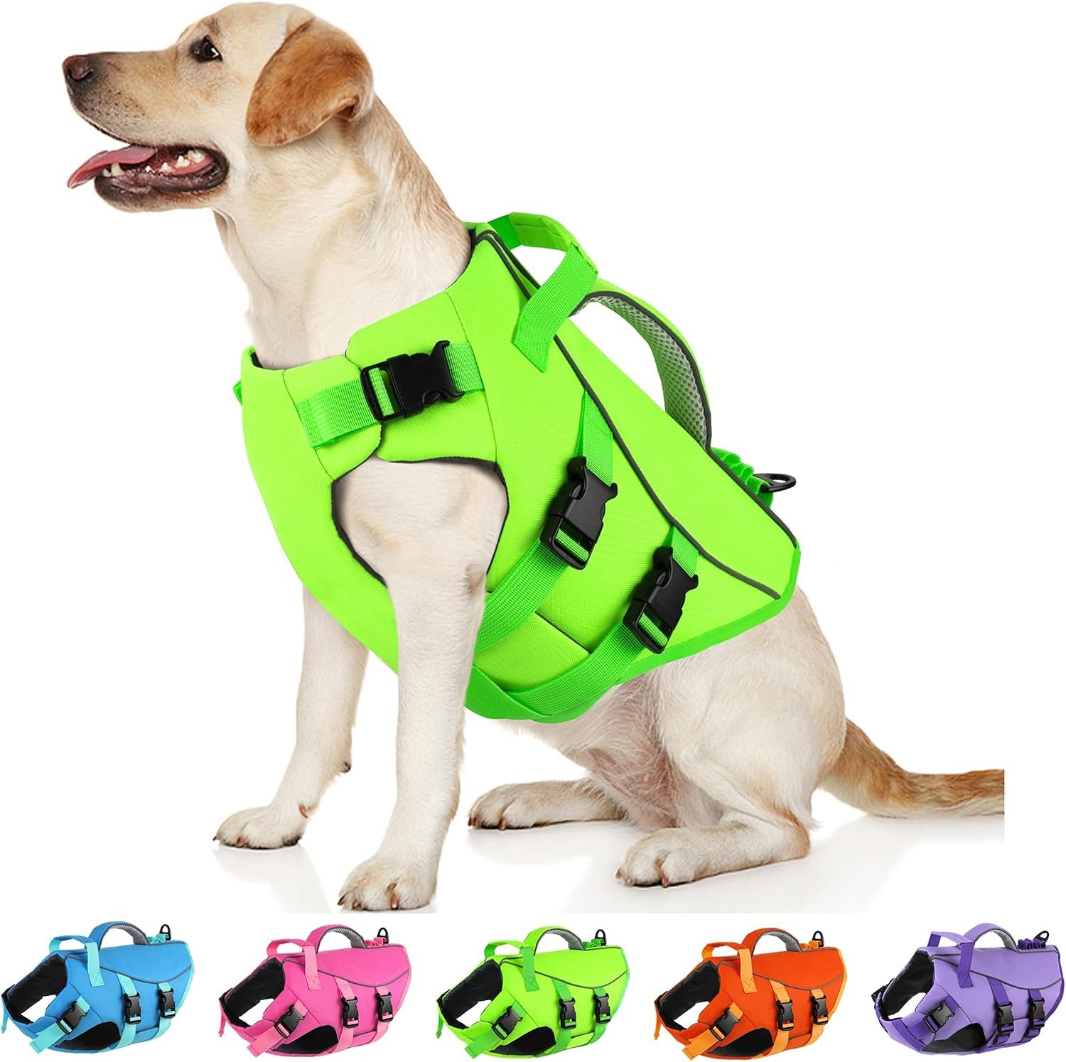 Dogcheer Dog Life Jacket with Double Rescue Handle, Reflective Dog Life Vest for Swimming Boating, Adjustable Pet Swim Vest Dog Flotation Device DFD for Small Medium Large Dogs – Green M