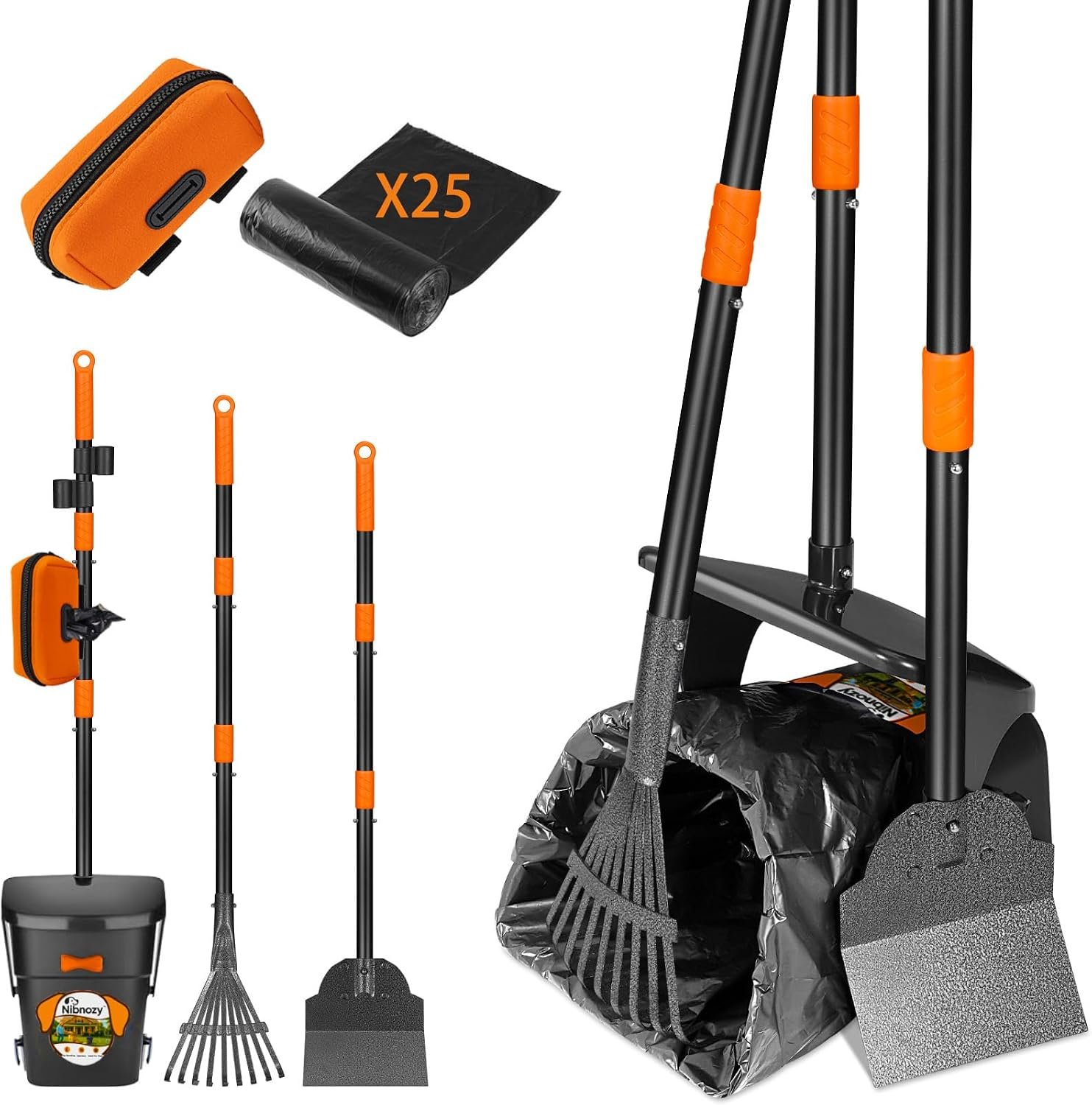 Dog Pooper Scooper with Bags & Dispenser – 37.4″ Long Metal Handle
