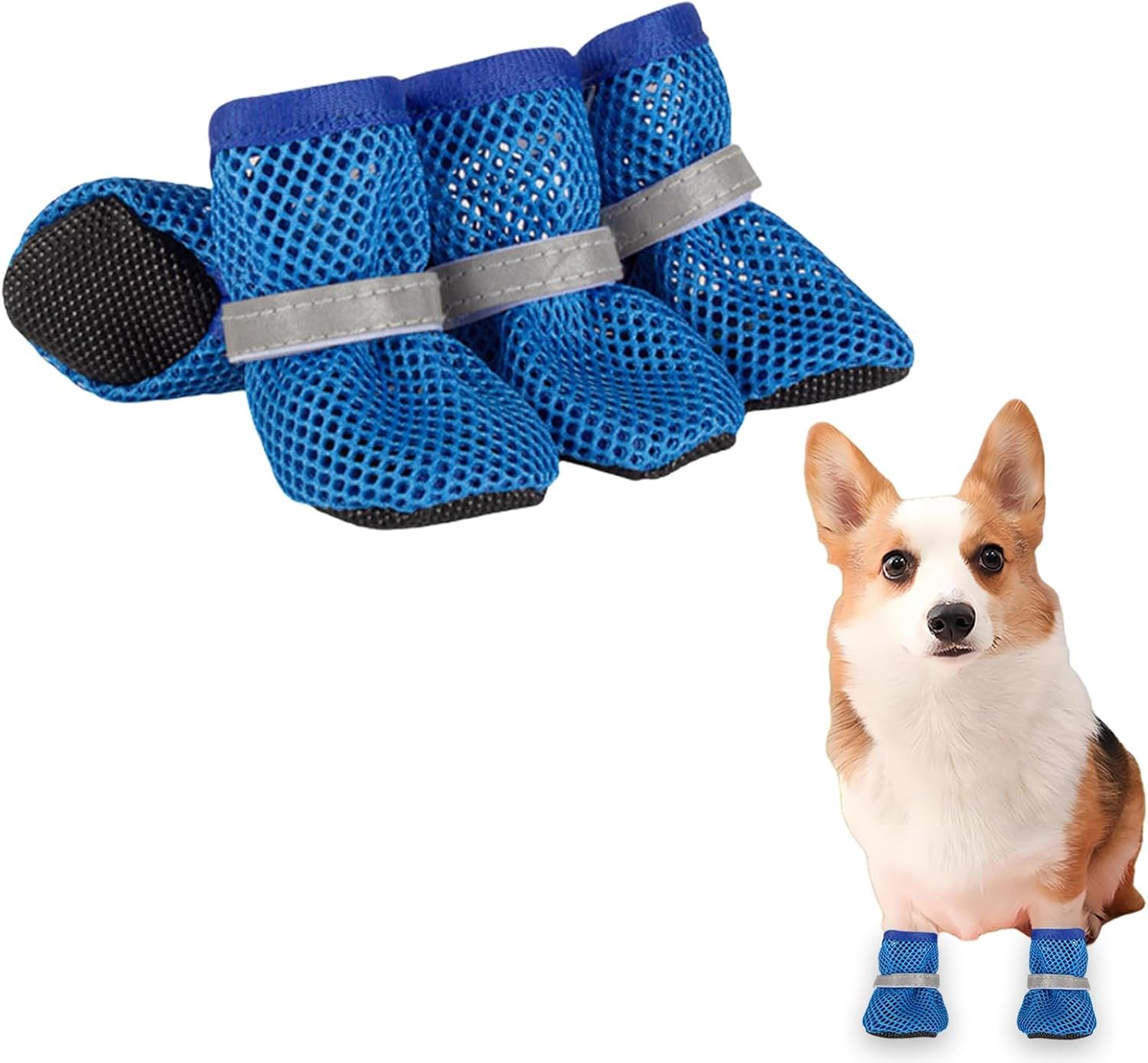 Summer Breathable Dog Shoes for Small Dogs, Breathable Mesh Dog Boots for Summer Hot Pavement, Reflective Adjustable Non Slip Paw Protectors for Small Dogs Cat Puppy (Blue, L)