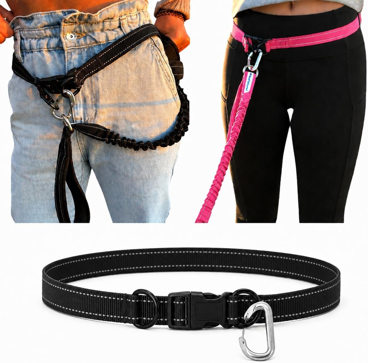 Shed Defender Hands Free Dog Leash Belt – Seen on Shark Tank – Attaches to All Leashes, Hands-Free Waist Leash for Walking, Running, Hiking, Adjustable one Size fits All, Designed in USA (Black)