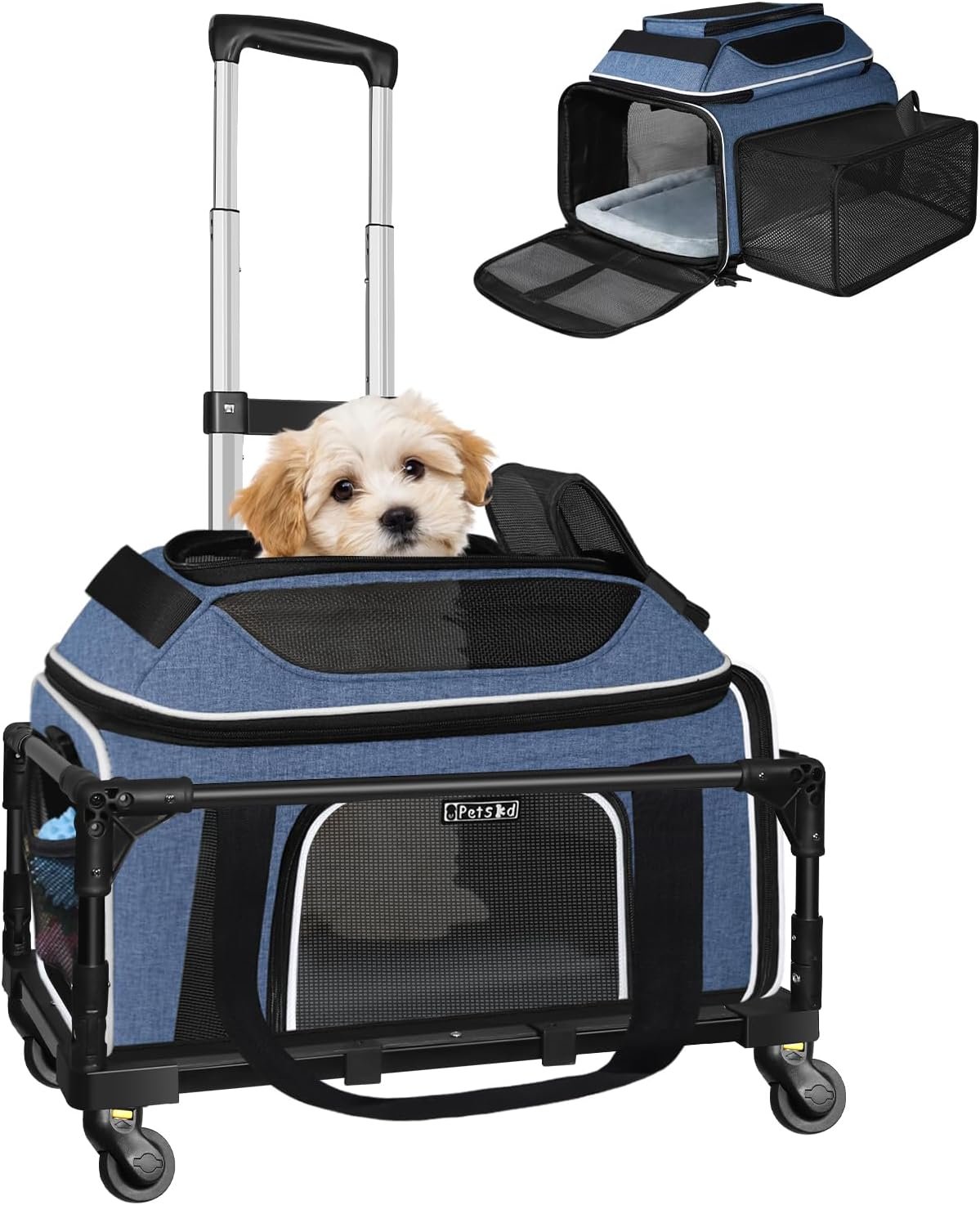 Petskd Top & Side Expandable Small Pet Carrier with Wheels Airline Approved